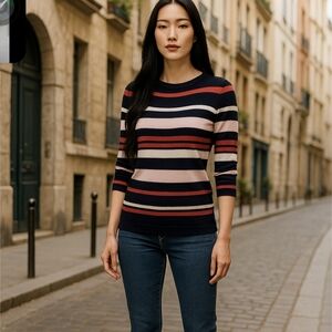 Halogen Striped Navy, White, Pink & Red Sweater